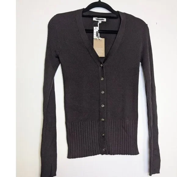 Madewell Merino Silk V-Neck Cardigan Brown Slim Fit Knit XXS NY442 Quiet Luxury - Picture 5 of 11